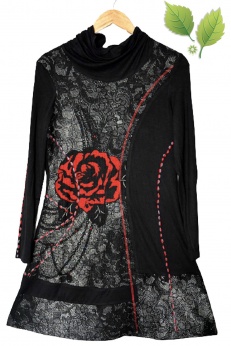 Nowa Zjawiskowa patchworkowa sukienka z wełną w róże S M