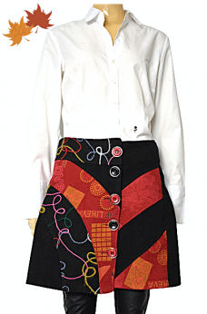 Włoska trapezowa patchworkowa spódnica z dodatkiem wełny L