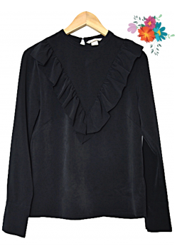 Efektowana czarna bluzka w stylu gotyckim wiktoriańskim z falbanką M