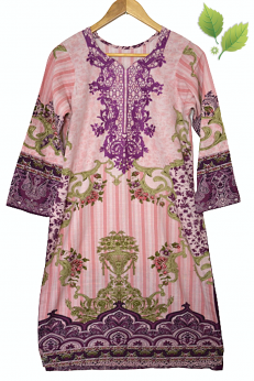 Wzorzysta sukienka tunika midi bawełniane płótno M L