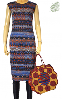 Świetna całoroczna prosta sukienka midi azteckie wzory oversize