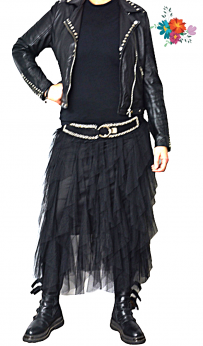 Włoska czarna tiulowa spódnica midi grunge rock S M L XL