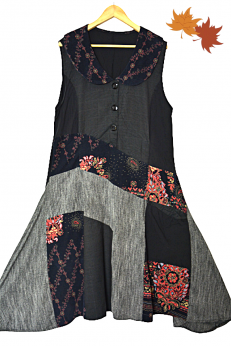 Fantazyjna włoska patchworkowa sukienka L XL XXL