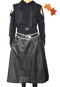 Skórzana retro spódnica midi w stylu rock z kieszeniami M