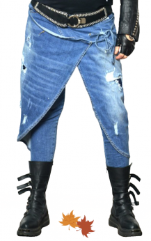 Designerskie elastyczne jeansowe spodnie z zakładkami L XL XXL