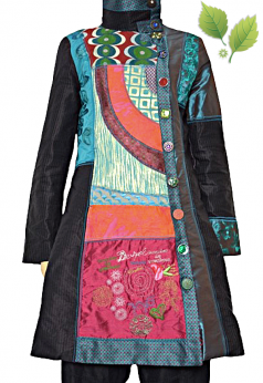 Desigual designerski haftowany płaszcz etniczne wzory papugi S M