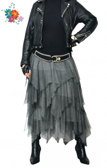 Długa włoska falbaniasta spódnica tiulowa boho rock S M L XL
