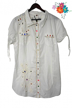 Signet ciekawa długa koszula 100 % bawełna hafty kolorowe kryształki L XL