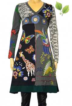 Kolorowa zdobiona sukienka motyle żyrafy boho folk S M