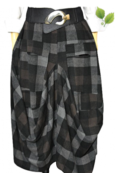 Designerska długa spódnica bombka handmade w kratkę kieszenie M L XL XXL XXXL